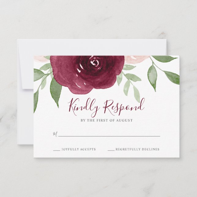 Burgundy Watercolor Floral Wedding RSVP (Front)