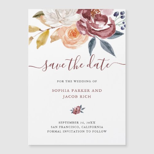 Burgundy Watercolor Floral  Wedding Save The Date