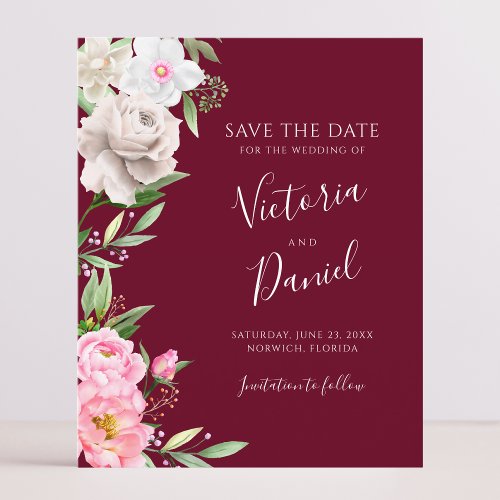 Burgundy Watercolor Floral Wedding Save The Date