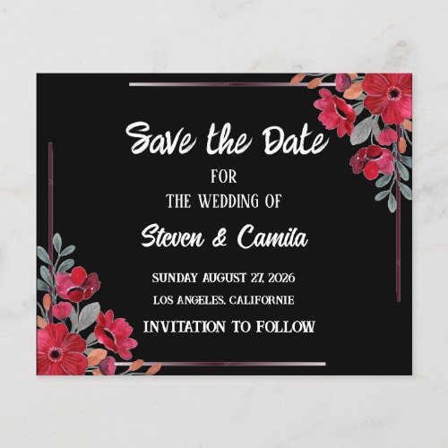 Burgundy watercolor floral wedding save the date 