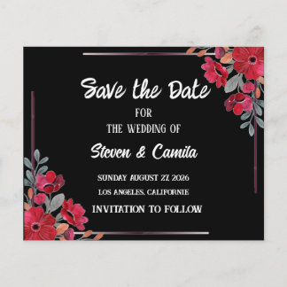 Burgundy watercolor floral wedding save the date
