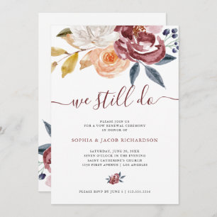 Burgundy Watercolor Floral Wedding Vow Renewal Invitation