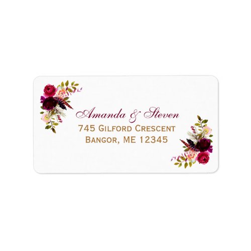 Burgundy Watercolor Florals Address Label 2