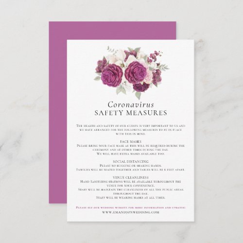 Burgundy Watercolor Florals Coronavirus Safety   Enclosure Card