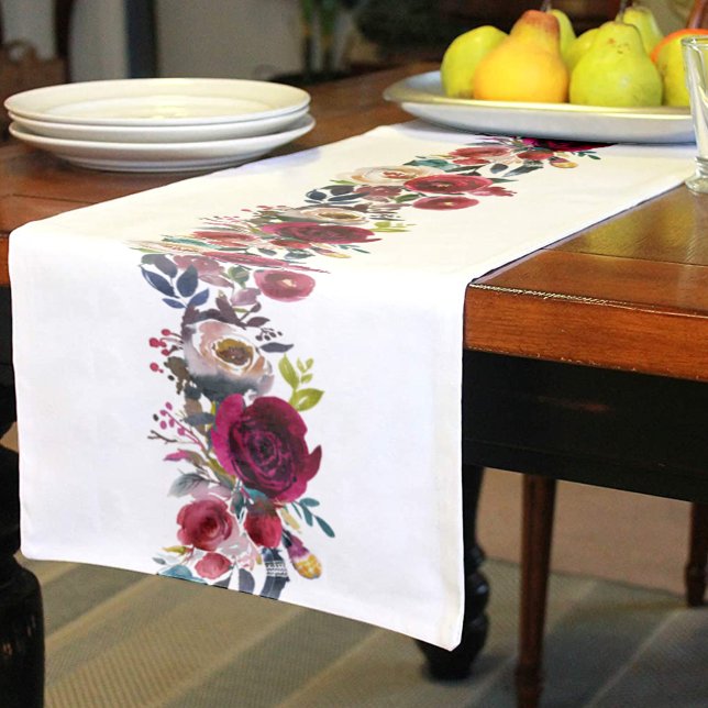 Burgundy Watercolor Florals Short Table Runner (Creator Uploaded)