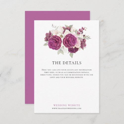 Burgundy Watercolor Florals Wedding Details Enclosure Card