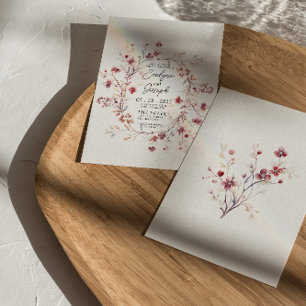 Burgundy Watercolor Flowers Boho Modern Wedding Invitation