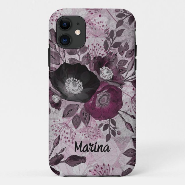 Burgundy watercolor flowers. Case-Mate iPhone case (Back)