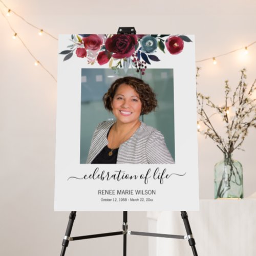 Burgundy Watercolor Flowers Celebration of Life Foam Board