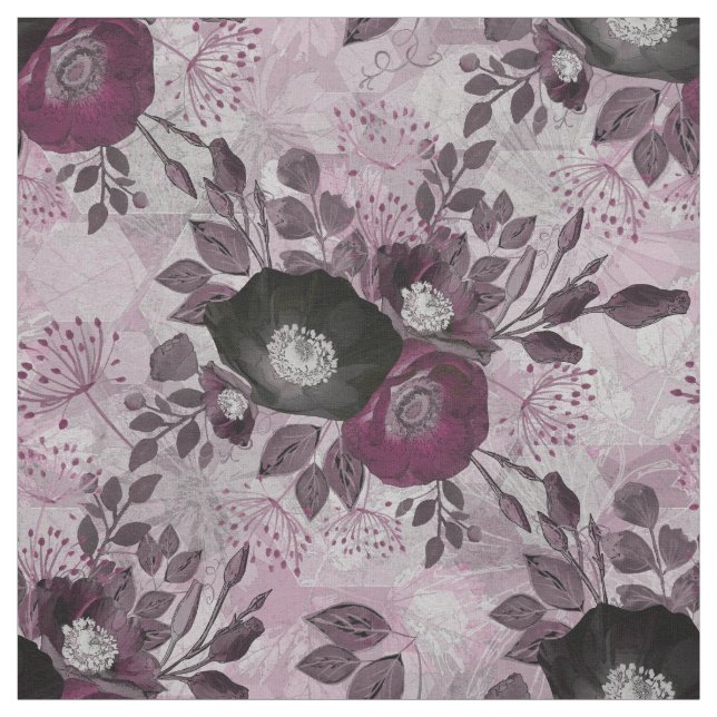 Burgundy watercolor flowers.  fabric (Swatch)