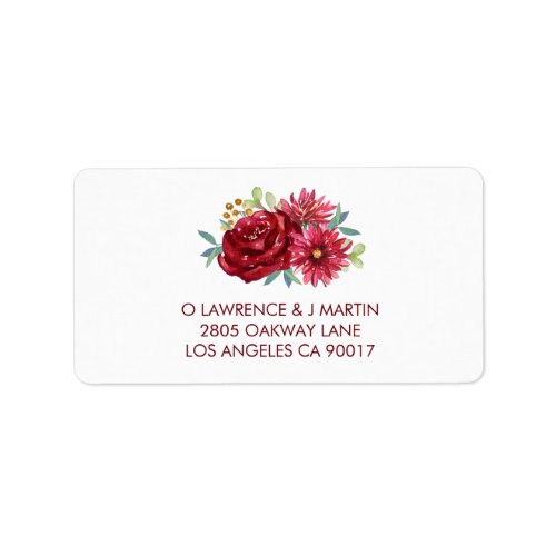 Burgundy Watercolor Flowers Label