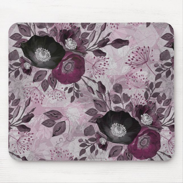Burgundy watercolor flowers.  mouse pad (Front)