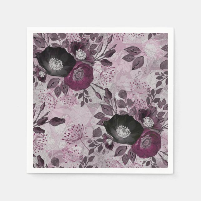 Burgundy watercolor flowers. napkins (Front)
