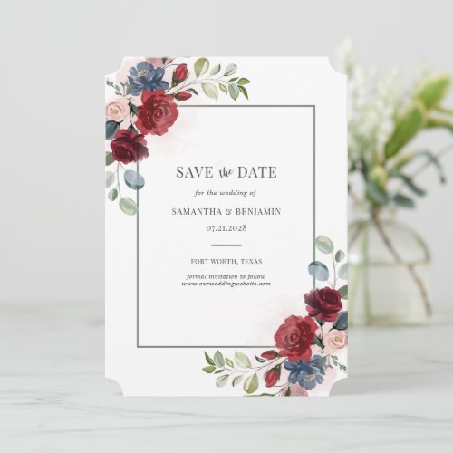 Burgundy Watercolor Geometric Floral Save the Date