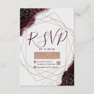 Burgundy Watercolor Geometric Frame Wedding RSVP Card