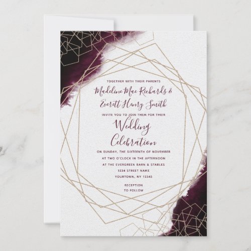 Burgundy Watercolor Geometric Wedding Invitation