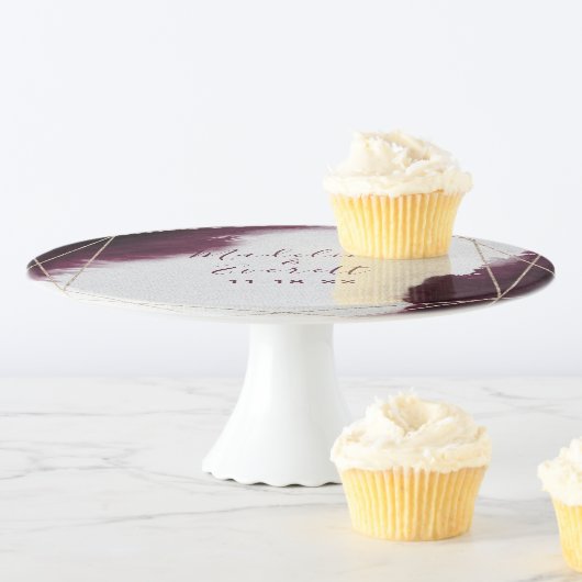 Burgundy Watercolor Geometric Wedding Monogram Cake Stand (In Situ)