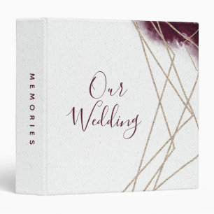 Burgundy Watercolor Geometric Wedding Photo Album 3 Ring Binder