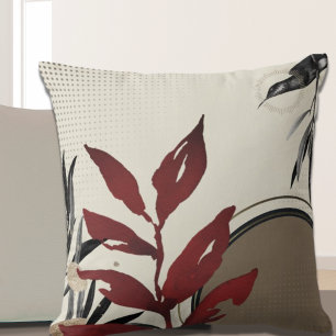 Burgundy Watercolor Leaves   Ivory Throw Pillow