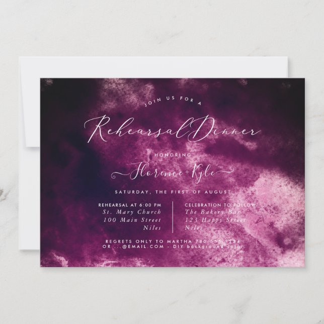 Burgundy Watercolor Luxe Script Rehearsal Dinner Invitation (Front)