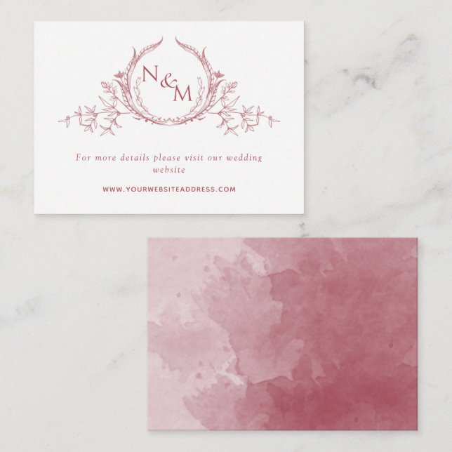 Burgundy Watercolor Monogram Wedding Website Enclosure Card (Front/Back)