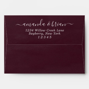 Burgundy Watercolor Paper Script Lettering 5x7 Envelope