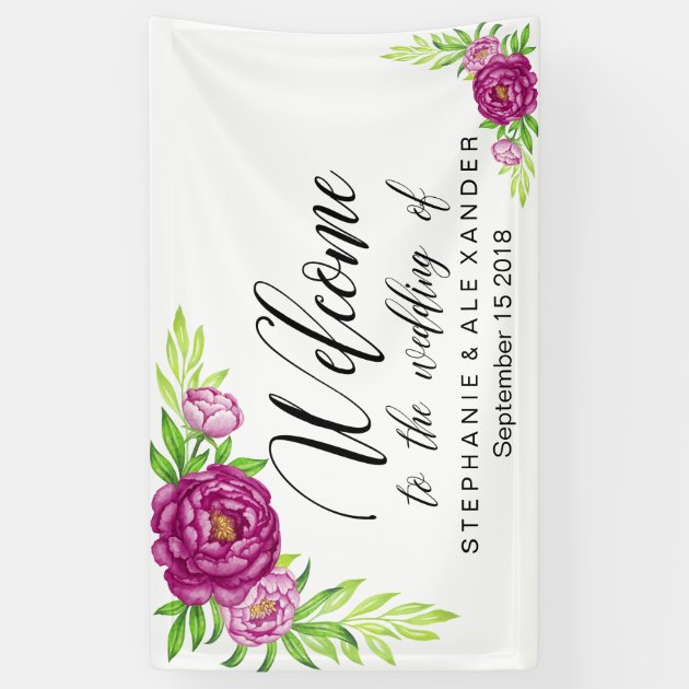 Burgundy Watercolor Peonies Wedding Banner