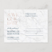 Burgundy Watercolor Rose Gold Save Our Date Navy Announcement Postcard (Back)
