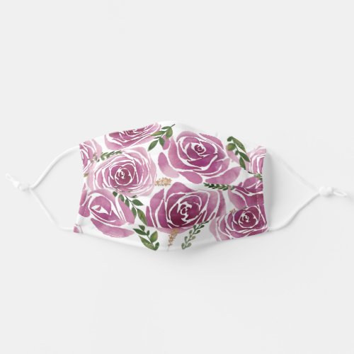 Burgundy Watercolor Roses Pattern Adult Cloth Face Mask