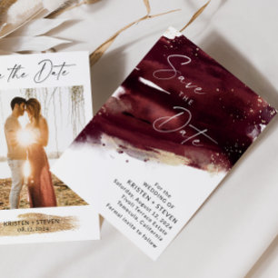 Burgundy Watercolor Save The Date Invitation