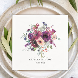 Burgundy Watercolor Wildflowers Boho Wedding Napkins