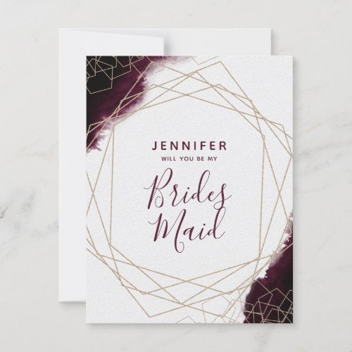 Burgundy Watercolor Will You Be My Bridesmaid Invitation