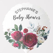 Burgundy Watercolor Winter Flowers Birthday