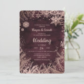 Burgundy Watercolor with Rose Gold Winter Wedding Invitation (Standing Front)