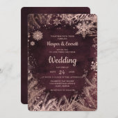 Burgundy Watercolor with Rose Gold Winter Wedding Invitation (Front/Back)