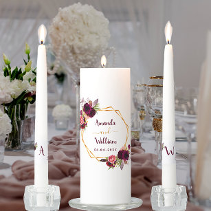 Wedding Candles Burgundy,Unity Wedding Candles with Lace for
