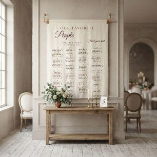 Burgundy Wedding Alphabetical Seating Chart Tapestry