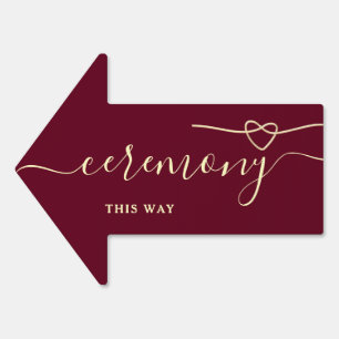 Burgundy Wedding Ceremony This Way Arrow Sign