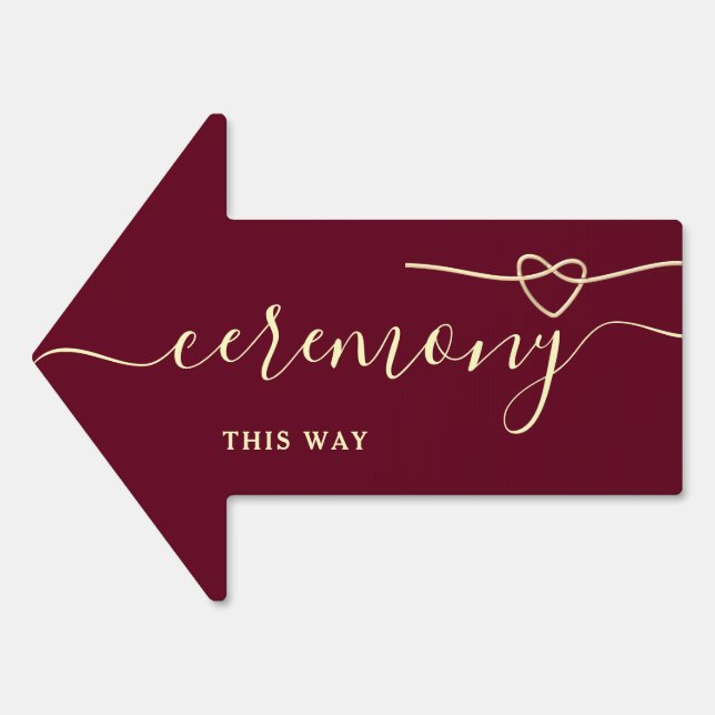 Burgundy Wedding Ceremony This Way Arrow Sign (Front)