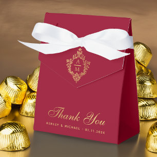 Burgundy Wedding Crest Faux Gold Vintage Thank You Favor Boxes