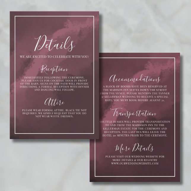Burgundy Wedding Details Enclosure Card (Simple Burgundy Wedding Details Enclosure Card)