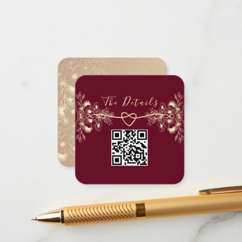 Burgundy Wedding Details QR Code  Enclosure Card