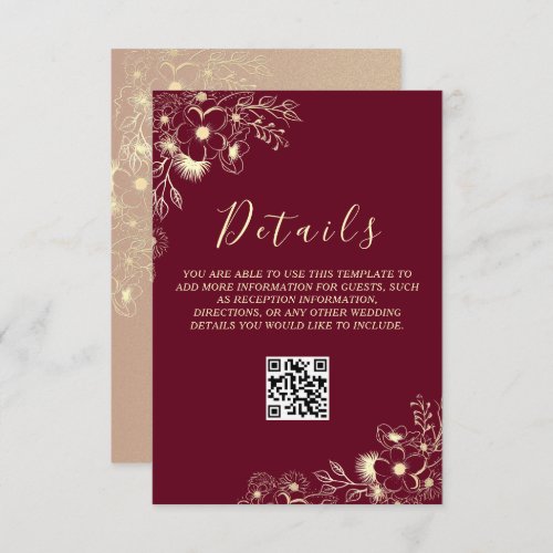 Burgundy Wedding Details QR Code Enclosure Card