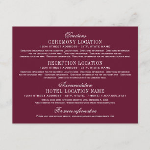 Burgundy Wedding Directions and Details Enclosure Card