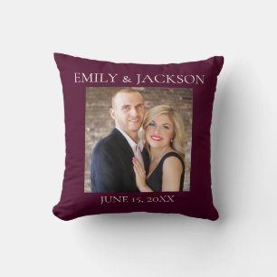 Burgundy Wedding Engagement Photo Date Throw Pillow