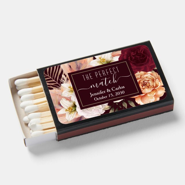 Burgundy Wedding Favor Matchboxes (Front Open)