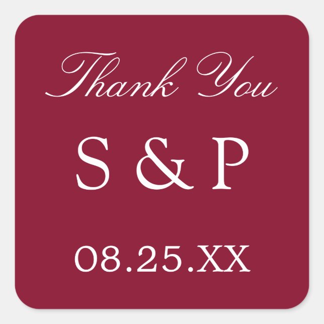 Burgundy Wedding Favor Thank You Sticker (Front)