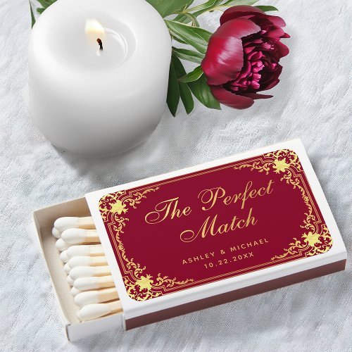 Burgundy Wedding Favors Faux Gold Vintage Elegant Matchboxes