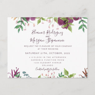 Burgundy wedding floral script invitation postcard