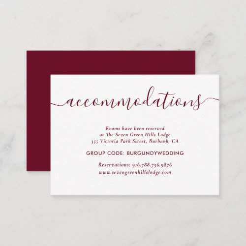 Burgundy Wedding Hotel Accommodation Cards